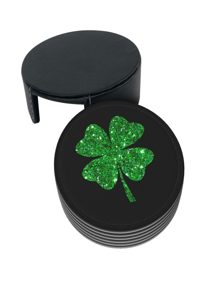 ASYG 6 Pcs St. Patrick's Day Cute Lucky Shamrock Coaster Set with Holder 4 inch Green Coasters Drink Bar Coasters Cute Table Coasters - Image 3